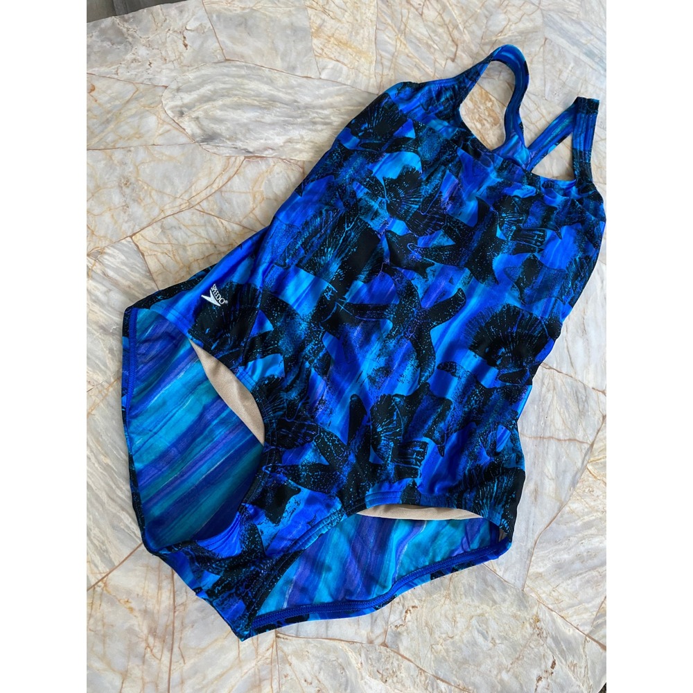 Speedo Kids Blue Starfish Print One Piece Racerback Swimsuit Size 14 723978